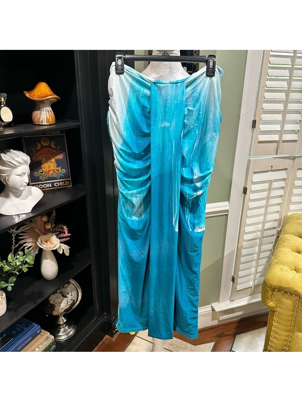 Farai London Blue Ombre Ruched Mesh Maxi Skirt Size Large